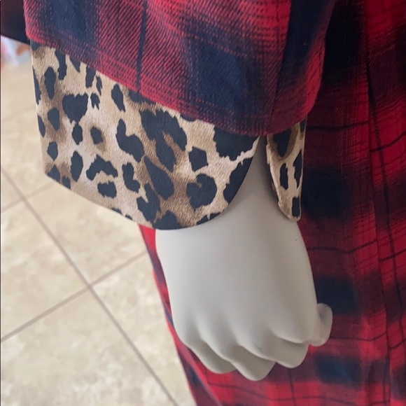Red and Black buffalo Plaid Cheetah-leopard print jacket with waist tie NWT - Picture 6 of 10